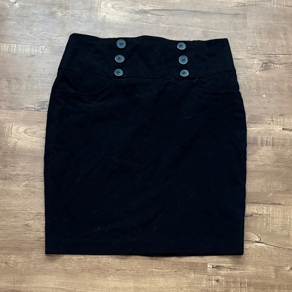 I.N. San Francisco Black High-Waist Button Detail Pencil Skirt
